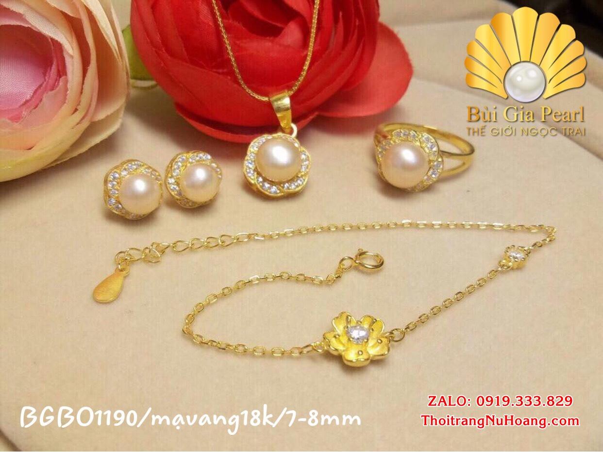 Bộ Trang sức Ngọc Trai Hoa Thuỷ Tiên Duyên dáng Chế tác bạc mạ vàng 18K đính Ngọc trai NT20
